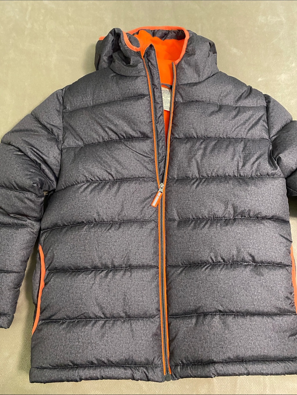 Faded Glory Kids Hooded Puffer Jacket in Charcoal with Orange Trim